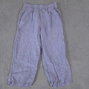 Cynthia Rowley Pants Womens Medium Blue Linen Elastic Waist Crop Relaxed Baggy